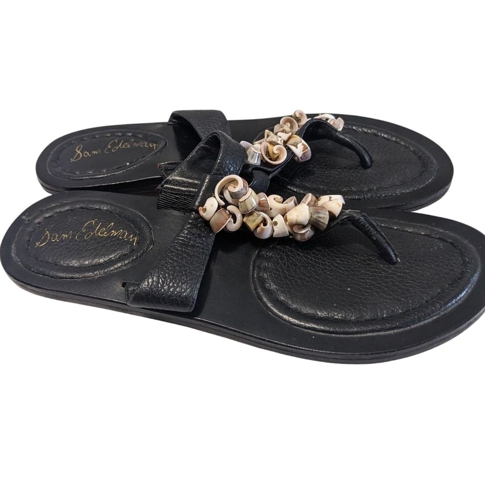 Sam Edelman Black Sandals with Shell Accents Leather Uppers Size 6 - Picture 3 of 8